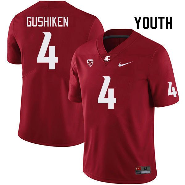 Youth #4 Kapena Gushiken Washington State Cougars College Football Jerseys Stitched Sale-Crimson